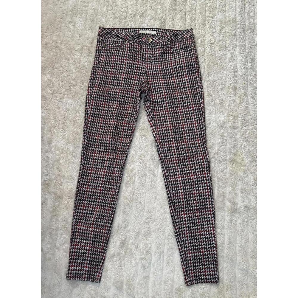 Zara red/brown/cream houndstooth plaid skinny jeans/slim stretch pants Size 6
